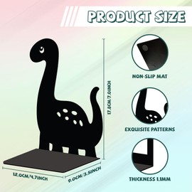 Peacoblue Metal Book Ends Stopper Holder Stand for Shelves Decorative, 12x9x17.8cm Modern Creative Heavy Duty Study Bookends Stoppers Holder Stand for Desk Shelf, 1 Pair (Dinosaur)