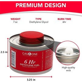 Gas One 12 Pack 6 Hour Chafing Fuel - Food Warmer for Chafing Dish Buffet Set - Reusable Liquid Safe Fuel With Wick & Lid Opener