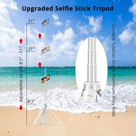 ATUMTEK ATUMTEK 51" Selfie Stick Tripod, All in One Extendable Phone Tripod Stand with Bluetooth Remote 360 Rotation for iPhone and Android Phone Selfies, Video Recording, Vlogging, Live Streaming, White