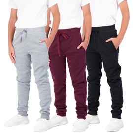Real Essentials 3 Pack: Boys Youth Teen Active Athletic Basic Soft Kids Sports Fleece Jogger Soccer Track Gym Running Slim Pajama Sweatpants Casual Pantalones Winter Pockets-Set 2,L(14-16)