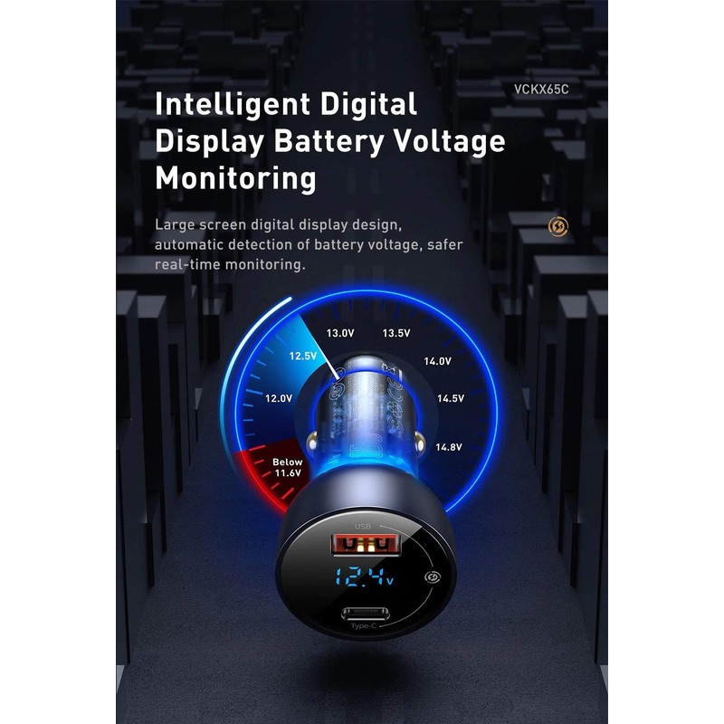 Baseus KFZ-Ladegerät-Set mit spezieller Digitalanzeige PPS QC U+C (60W C+C