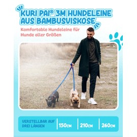 Kuri Pai® Dog Lead Multi-Adjustable 3 m / 1.5 m - 2.8 m Double Lead for Two Dogs Environmentally Friendly Made from Bamboo