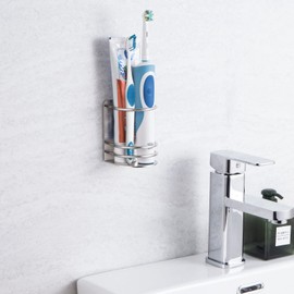 Tiilan Toothbrush Holder Wall Mounted, Bathroom Storage Stand for Razor, Toothpaste - Self Adhesive, Stainless Steel, Silver