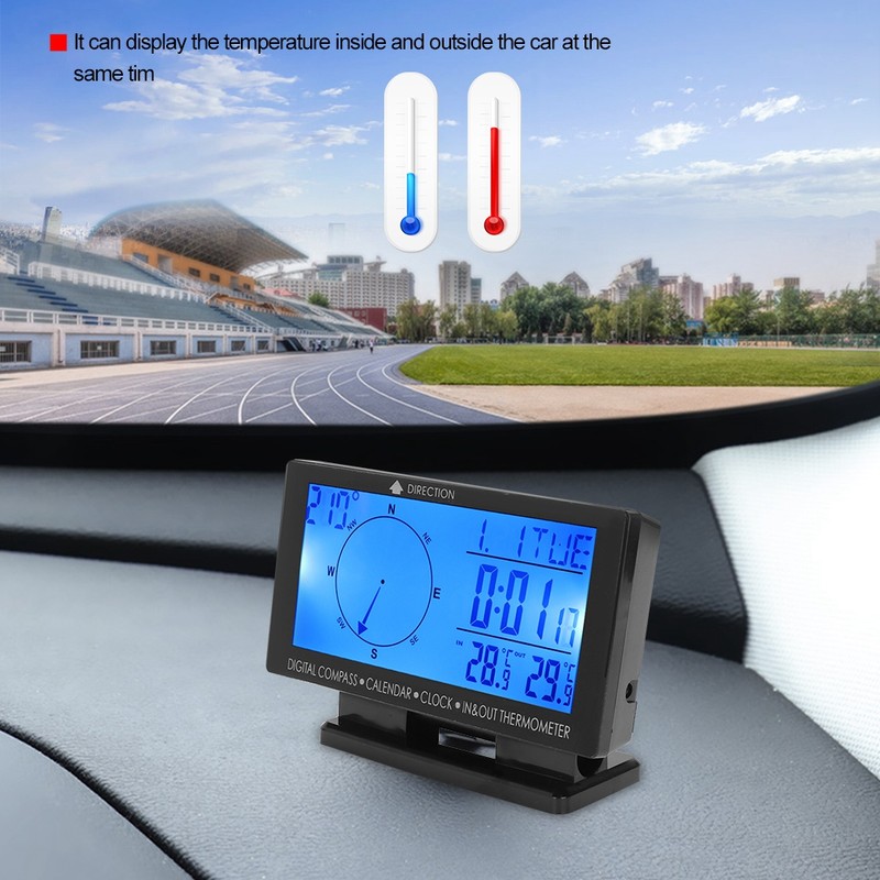 CD60 Multifunctional Digital Car Automobile Thermometer Gauge with Time Navigation