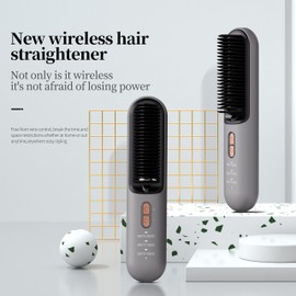 Aerovita Cordless Hair Straightener Brush, Portable Travel Hair Straightener Comb, 30 Million Negative Ions, Ceramic Coating, Lightweight for Touch-ups, Anti-Scald