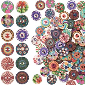 PAGOW 200pcs Vintage Wooden Buttons, 0.59" Multicolor Wood Craft Buttons