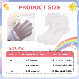 QKURT 6 Pairs Girls Frilly Ankle Socks - White Lace Ballet Sock for Kids, Perfect for Girls & Children School and Partywear, Ages 6 Months-10 Years
