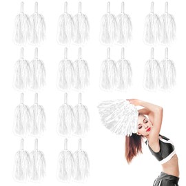 DILIBRA 24 Pcs Metallic Cheerleading Pom Poms, Cheerleaders Cheer Pom Poms with Baton Handle, Cheering Squad Hand Flower for Adults Kids Team Spirit Sports Game Dancing Party