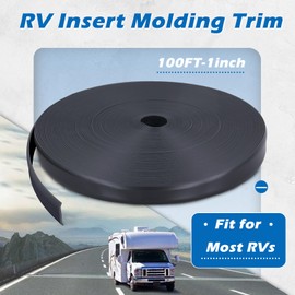 1" RV Trim Molding Insert with Flat Metal End Caps, RV Screw Cover Trim, Vinyl RV Corner Molding, Weather Stripping Roof Gutter Trim Exterior for RV Camper Travel Trailer (Black, 100FT - 1" Wide)