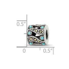 JewelryWeb 925 Sterling Silver Oxidized Reflections Marcasite and Simulated Turquoise Bead Charm 8.18x8.18mm Wide Pendant Necklace for Women