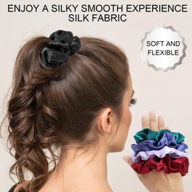 6Pack Silk Satin Scrunchies & Gentle Hair Bands, Soft & Elastic, Anti-Frizz, Hypoallergenic Ponytail Holders, Luxurious Silk Hair Ties for Women&Girls, Elegant Hair Accessories, Soften Scrunchies