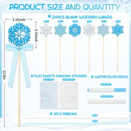 Juexica Princess Snowflake Fairy Wand Kit Includes 24 Make Your Own Princess Wand 6 Styles Unfinished Wooden Snow Fairy Wand and 6 Gem Stickers for Girls DIY Magical Crafts