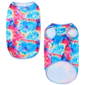 Dog Tie dye Sleeveless T Shirt Colorful Blue Printed Dogs Vest Shirt Pajamas Breathable Stretchy Summer Clothes for Extra large Dog Boys Girls（2X-Large,Blue）