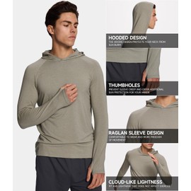 BAMBOO COOL Men's UPF 50+ Athletic Hoodies Soft Lightweight Sweatshirts Long Sleeve Pullover Sun Protection Hoodie Tops Army Gray