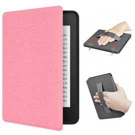 ERUNTO Case for 7" 12th Kindle Paperwhite, Signature Edition and Kindle Colorsoft. TPU Case with Fabric Texture and Hand Strap, Double Sided Magnetic Shell with Wake/Sleep Function (Pink)