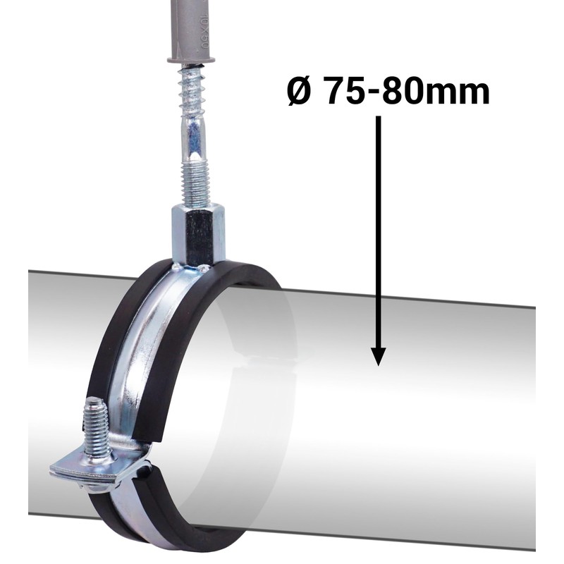 SKIR'CO Black Rubber Coated Pipe Clamps for 75-80mm Pipe Wall