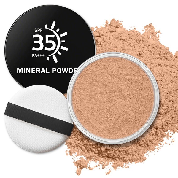 QIUFSSE Mineral Powder Foundation,SPF 35,Lightweight Loose Powder Foundation Full Coverage,Buildable