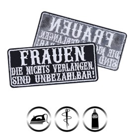 Biker Sew-On Sew-On Patch "Frauen die nichts verlangen sind unbezahlbar" Iron-On Rocker Patch for Sewing/Iron-On Transfers Sticker Application for All Fabrics 90 x 40 mm