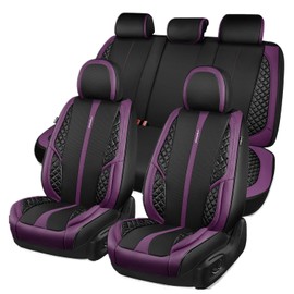CAR PASS Nappa Leather Car Seat Covers Full Set Waterproof Protector Durable Cushioned,Universal Fit for Sedan SUV Pick-up Truck,Automotive, Anti-Slip and Backseat Luxury Premium(Black and Purple)