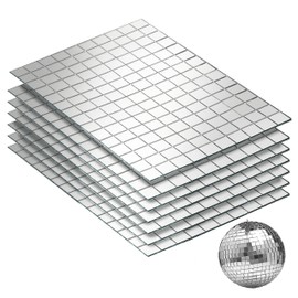 PP OPOUNT 1050 PCS Disco Ball Tiles, 10 x 10 mm Self-Adhesive Disco Tapes for DIY Craft Decoration, Small Mirror Tiles for Disco Balls, Art Collage, Indoor Outdoor Decoration(Silver)