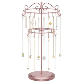 iDavosic.ly 2-Tier Chain Stand Jewellery Rotatable 42 Hooks Chain Necklace Storage Metal Chain Holder for Bracelets Ring Bracelet Sunglasses Rose Gold