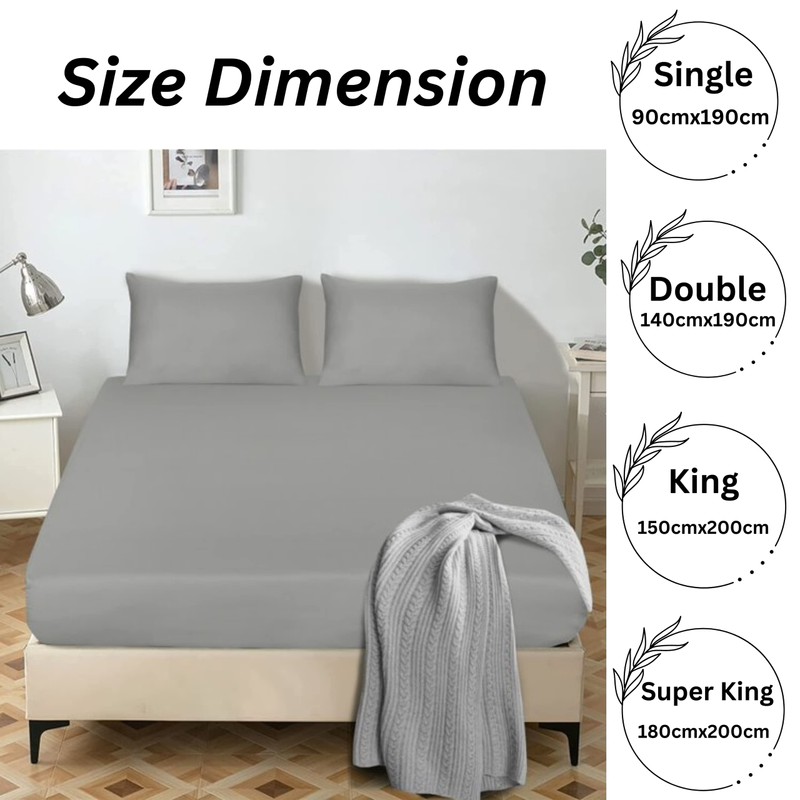 APEX FURNISHINGS Silver Grey Fitted Sheets King Size Easy Care
