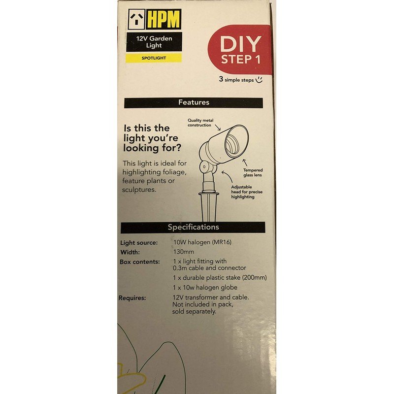 HPM 12V 10W Halogen Mini Garden Spotlight Black