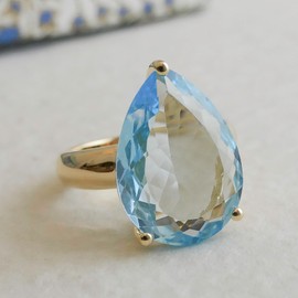 Blautopas Vergoldet Sterling Silber Ring - Natürlicher Edelstein - Geburtstagsgeschenk - Handgefertigte Geschenkideen für Frauen - Größe: US Size 7 / Diameter 17.3
