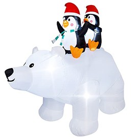 SAND MINE 6 Foot Tall Christmas Inflatable Penguins on Polar Bear, LED Lights Outdoor Indoor Holiday Decorations, Christmas Blow up Lawn Inflatables for Christmas Home Yard Decoration