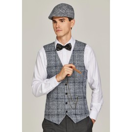 Gionforsy 1920s Mens Costume Gatsby Gangster Vest Fedora Hat Suspenders Bow Tie Costume Accessories Set (Gray, XX-Large)