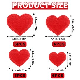 YIHAOH Pack of 24 Red Heart Patches for Iron-on, Iron-On Embroidery Hearts for Iron-on, DIY Decorative Fabric Hearts for Hat, Jacket, Jeans, Backpack Shirt, Easy to Clean and Care