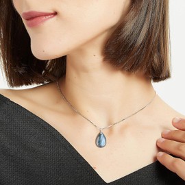 COAI 925 Sterling Silver Teardrop Labradorite Crystal Necklace for Women