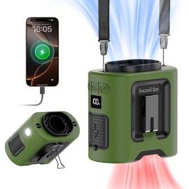 Socool 14500mAh Portable Waist Fan with 360 Rotation, Rechargeable Mini Personal Clip On Belt Shirt Fan 67Hrs Cooling Wearable Hanging Neck Fans with 5 Speeds & LED Light For Outdoor Working Jobsite