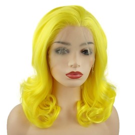 Meiyite Hair Wavy Shoulder Length 16inch Golden Half Hand Tied Heavy Density Realistic Synthetic Lace Front Wig
