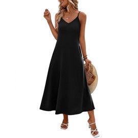 Zeagoo Womens Summer Dresses Strapless Maxi Dress for Women 2025 Black Long Sundresses Casual Flowy Dress with Pockets, A-Black,L