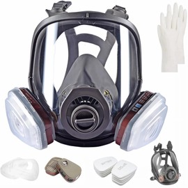 GOAMBUY 28 in 1 Reusable Full Face Cover Dust Gas Face Cover with 22 Replaceable Filter Cotton and 1 Pairs of Gloves, for Organic Vapor, Chemical, Petroleum, Dust, Paint
