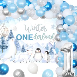 Balterever Winter Onederland 1st Birthday Decoration for Kids Arctic Animals Birthday Party Decoration with Winter Onederland Arctic Animals Bday Backdrop for Winter Onederland Birthday Party Supplies
