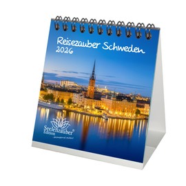 Reisezauber Schweden Tischkalender 10cm x 10cm für 2026 Stockholm Stadt Reise Land Urlaub - Set-Inhalt: 1x Kalender, 1x Weihnachtsanhänger (insgesamt 2 Teile)