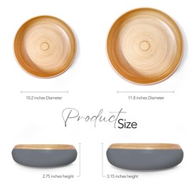 TPIA 11.81" Spun Bamboo Fruit Bowl, Bamboo fruit basket, fruit bowl for kitchen counter, Decorative Bowl,Fruit bowl,Wooden bowl,Decorative bamboo bowl,Bamboo salad bowl (Grey, Pack of 2)