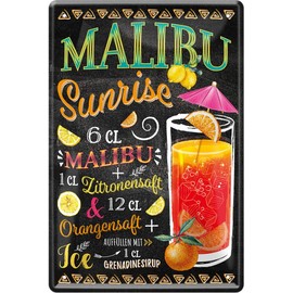 WOGEKA ART Retro Tin Sign - Malibu Sunrise Cocktail Recipe - Funny Saying as a Gift Idea for Birthday Christmas Decoration 20 x 30 cm Vintage Design Metal 1438