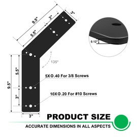 Andorm 2pcs 10x3 135 Degree Black Flat Mending Plates for Wood, 135 Degree Angle Pergola Bracket for Wood 4x4, 6x6 Post Powder Coated, Truss Plates