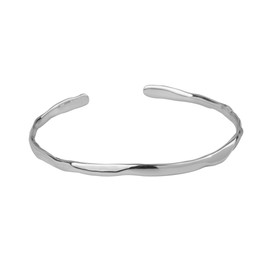 SUGARKITTEN LONDON Sterling Silver Thin Polished Shiny Solid Hammered Cuff Bangle Bracelet 16.5cm 6.5'' (Rhodium)