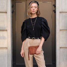 S-ZONE Leather Clutch Purses for Women Wristlet Wallets Small Clutch with Detachable Strap Card Holder Coin Purse