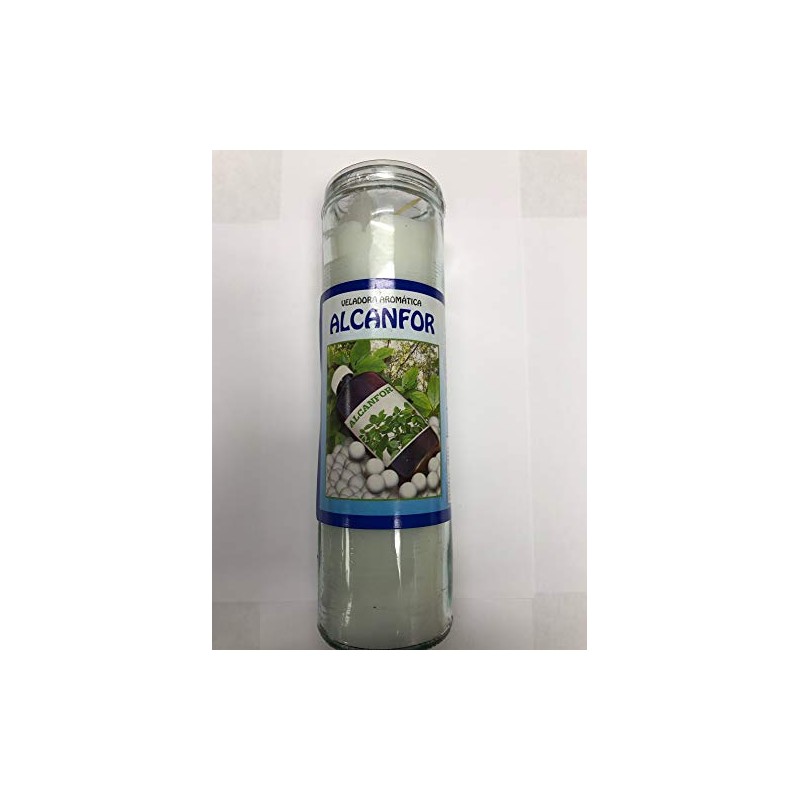 Camphor (Alcanfor) Prepared Scented White Pillar Candle in Glass