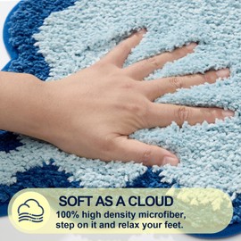 ORTIGIA Long Cute Scalloped Bathroom Rugs Runner, Fun Blue Plush Microfiber Scallop Bath Mats Non Slip Washable Quick Dry Absorbent, Rug Carpet for Bathtub Sink Laundry Room Bedroom, 17x47