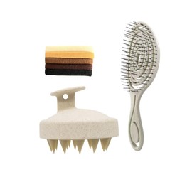 Haarbürste gegen Ziehen, entwirrend, reißfest, für trockenes und nasses Haar, umweltfreundlich, aus Weizenstroh, für alle Haartypen, Damen, Herren und Mädchen (SET-BEIGE)