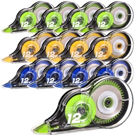 12 Pieces Correction Roller Mouse, 5 mm x 12 m Correction Mouse, Correction Tape Set Mini with Protective Cap, Stationery for Students, Teachers, Office, Home