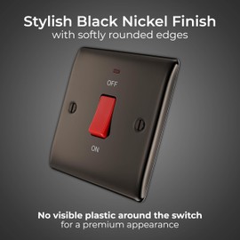 BG Electrical Cooker Control Switch Unit with LED Power Indicator, Single Plate, Double Pole, Nexus Metal, Black Nickel, 45A, NBN74