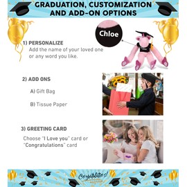 DolliBu Long Arms Unicorn Graduation Plush Toy - Super Soft Graduation Stuffed Animal Dress Up with Gown and Cap with Tassel Outfit - Gift with Personalization - 21 Inches