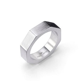 Fynch-Hatton Stainless Steel Octagonal Ring, Stainless Steel, none